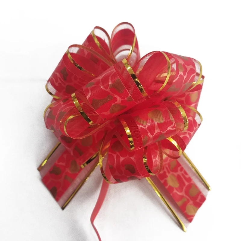 Printed Stone Pattern Organza Ribbon 6 Inches Gift Wrap Pom Pom Pull Bow