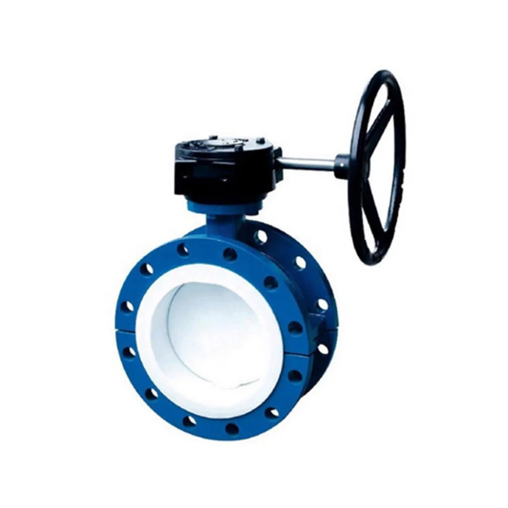 Duplex U Type PN25 Wrench Operate WCB Material FKM Fluorine Lined Double Flange Butterfly Valve with worm gear