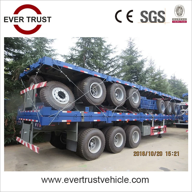 low price high quality 40 ft tri axle flatbed container trailer