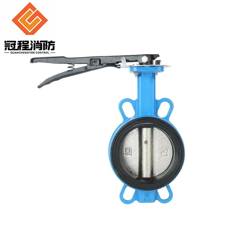 Manual double flanged butterfly valve with handle lever operator