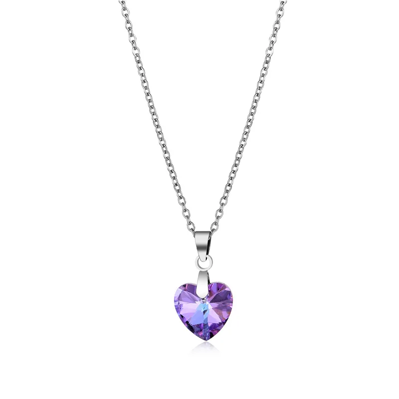 Wholesale Fashion Stainless Steel Love Crystal Heart Of The Ocean Necklace for Women