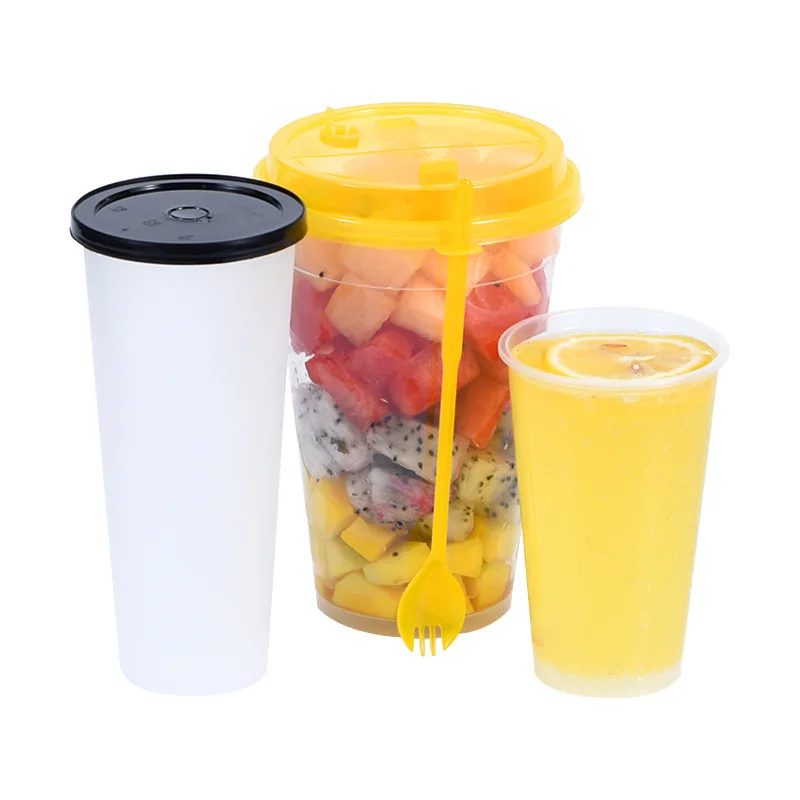 Factory direct sale 80 caliber round clear juice and  tea plastic cup with cover