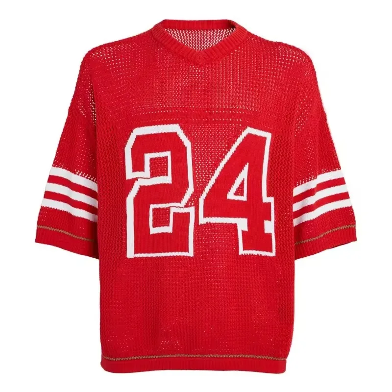 Custom Logo Oem Men Sweater Crew Neck Knit Top Short Sleeve Knitwear American Football Jersey Knit Mesh Jersey Knitted Sweater