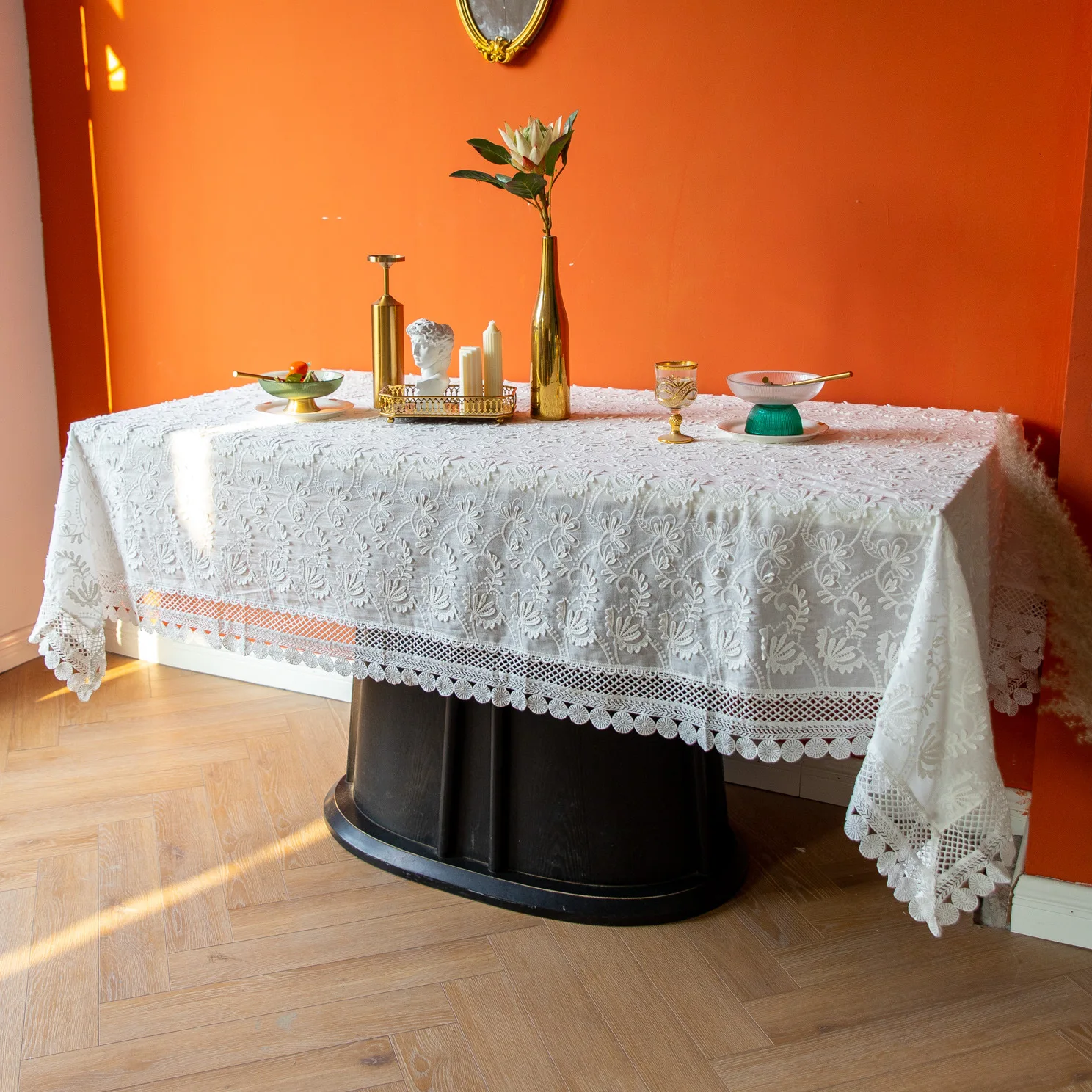 cotton  embroider hemstitch tablecloths for table  TA063