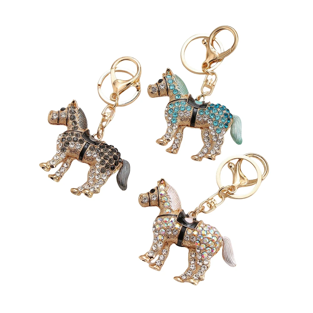 Bling Rhinestone Horse Pendant Car Bag Handbag Key rings Metal Key chains Bag Decor Charm crystal horse key chain pendant Gift