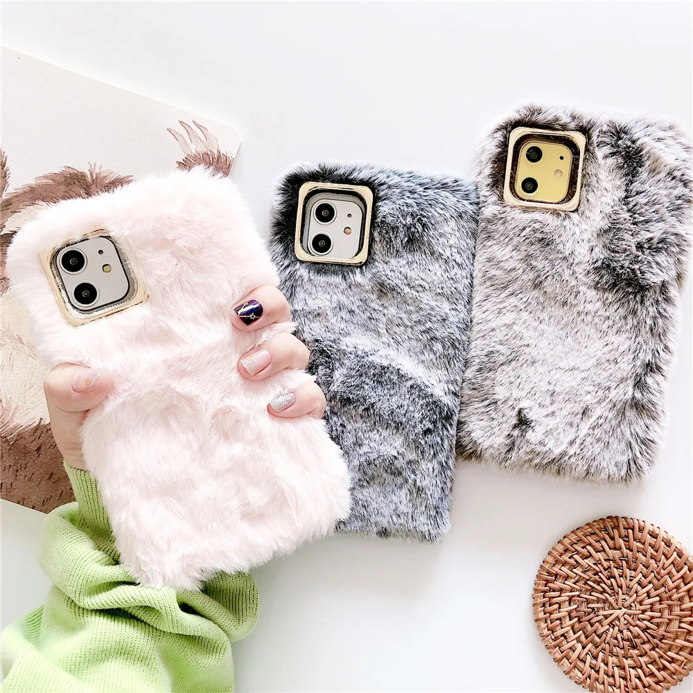 Fashion Luxury Fur Phone Case For iPhone 11 13 Pro,Colorful Plush Mobile Cover for iPhone 11 Pro Max 12