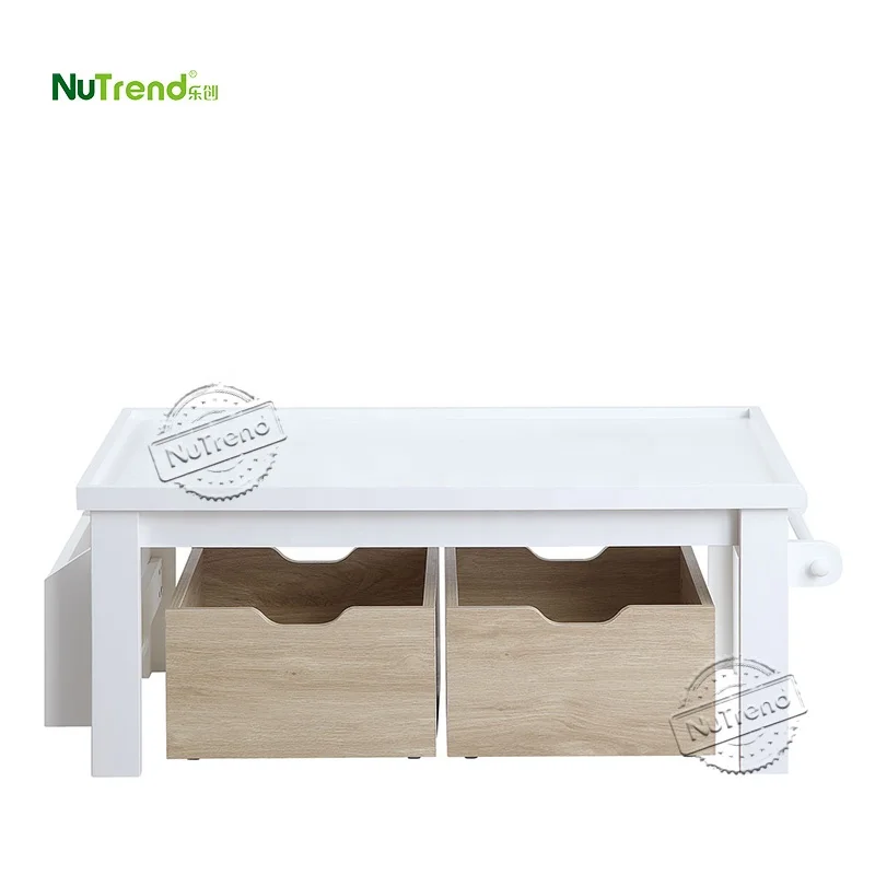 Wholesale Kids Furniture Wood Children Play Table Set 2 Toy Storage Boxes