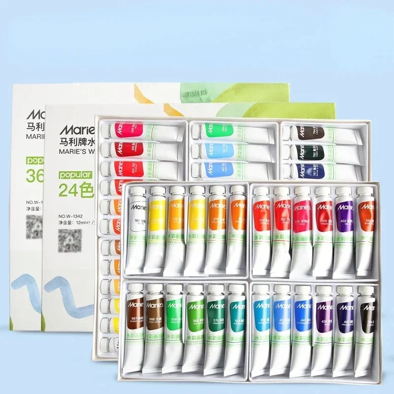 Maries 18 colors 12ml watercolor paint tube for art supplies