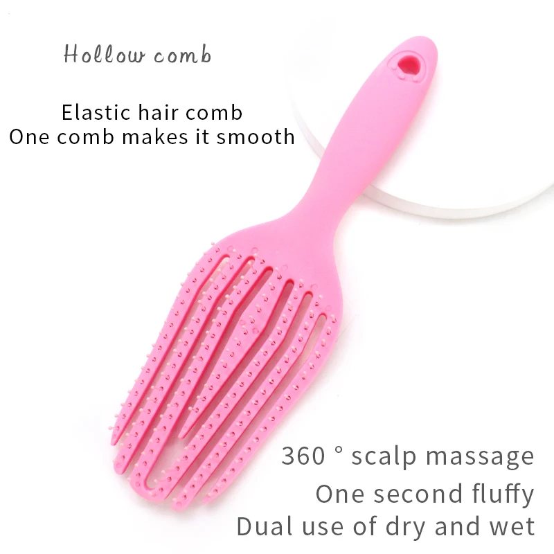 Custom Spots Massage Hair Styling Comb Delicate Plastics Hair Brush Curly Hair Design Large Curved Comb Hollow Fluffy Comb