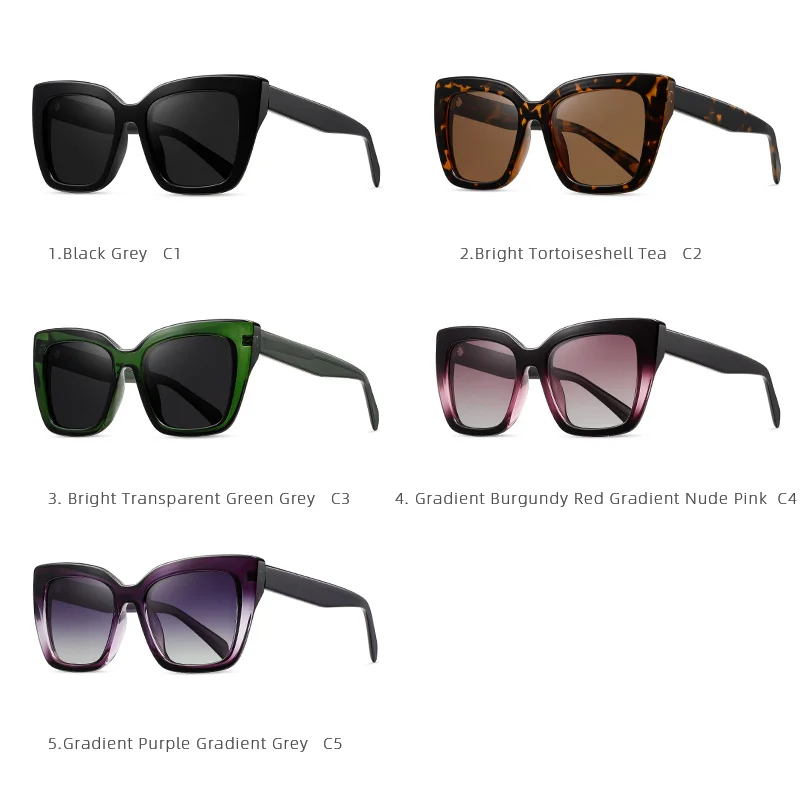 Cat-Eye Square Polarized Sunglasses with Sculpted Acetate Frame and Reinforced Durable 3+2 Hinges Sunglasses for Women