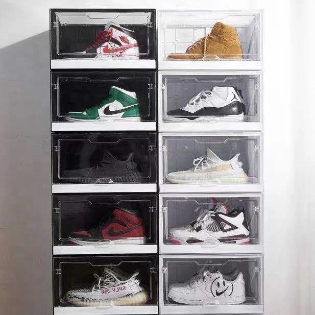 
Factory price Drawer type foldable stackable Nike clear acrylic plastic custom shoe storage box 