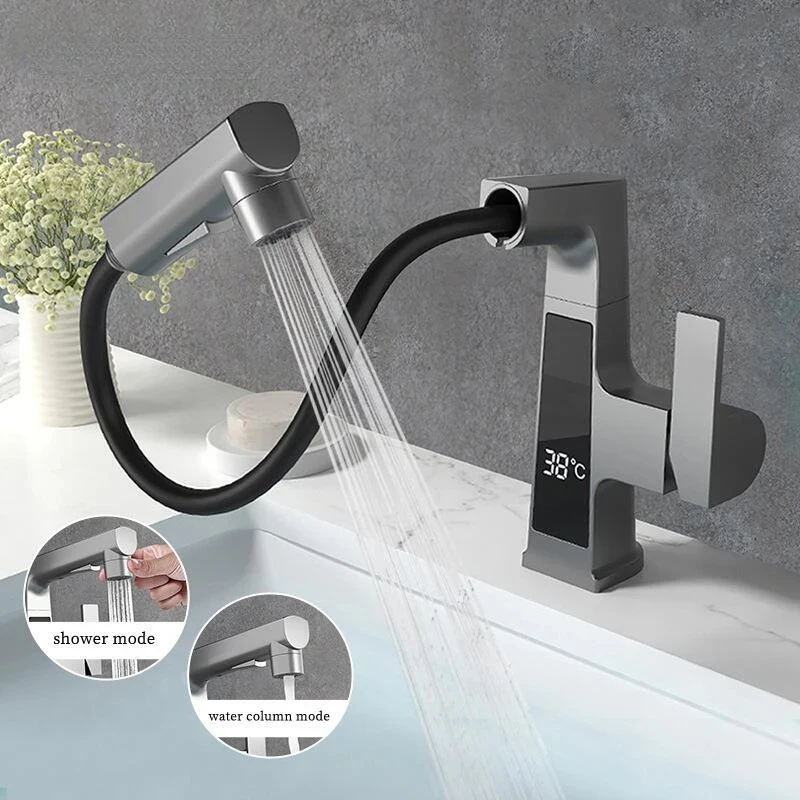 Smart Bathroom Tap Led Digital Display Can Lift Telescopic Rotating Basin Faucet