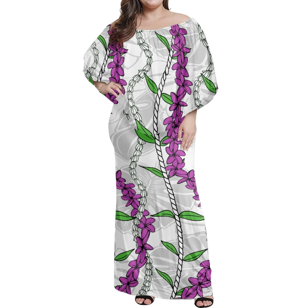 Hawaiian Tropical style Design Custom PROM Party Birthday Gift Women Ruffle Long Dress Elegant Female Casual Dress