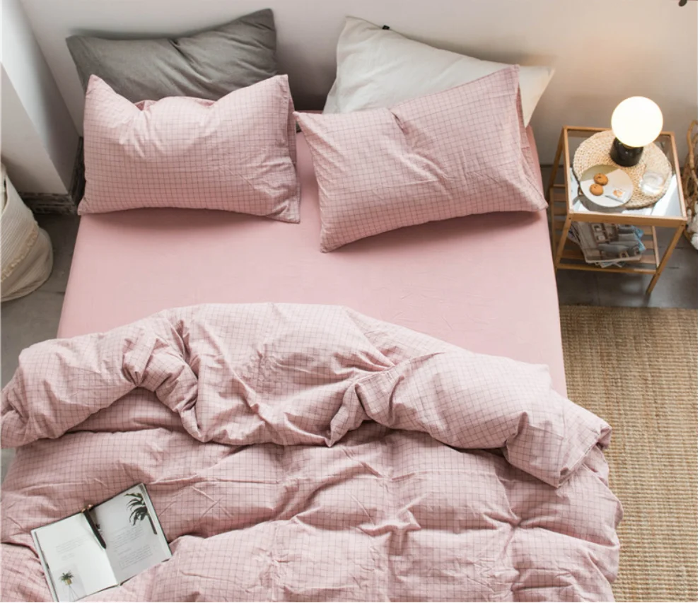 Full Size Sheet Set Hotel Luxury Bed Sheets 4 pieces checked printing sheet set