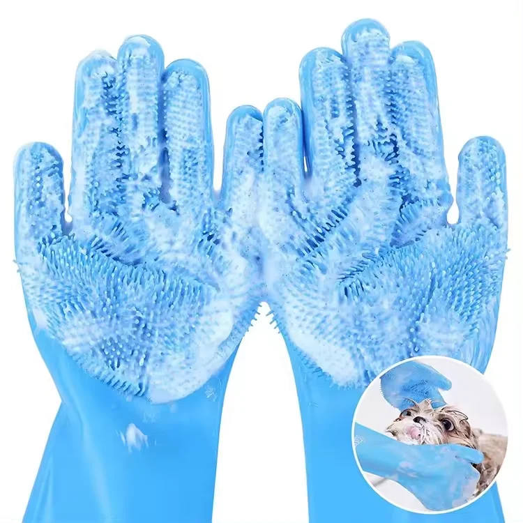 2024 Newest Soft Silicone High Density Teeth Pet Bathing Gloves Dog Hair Gloves