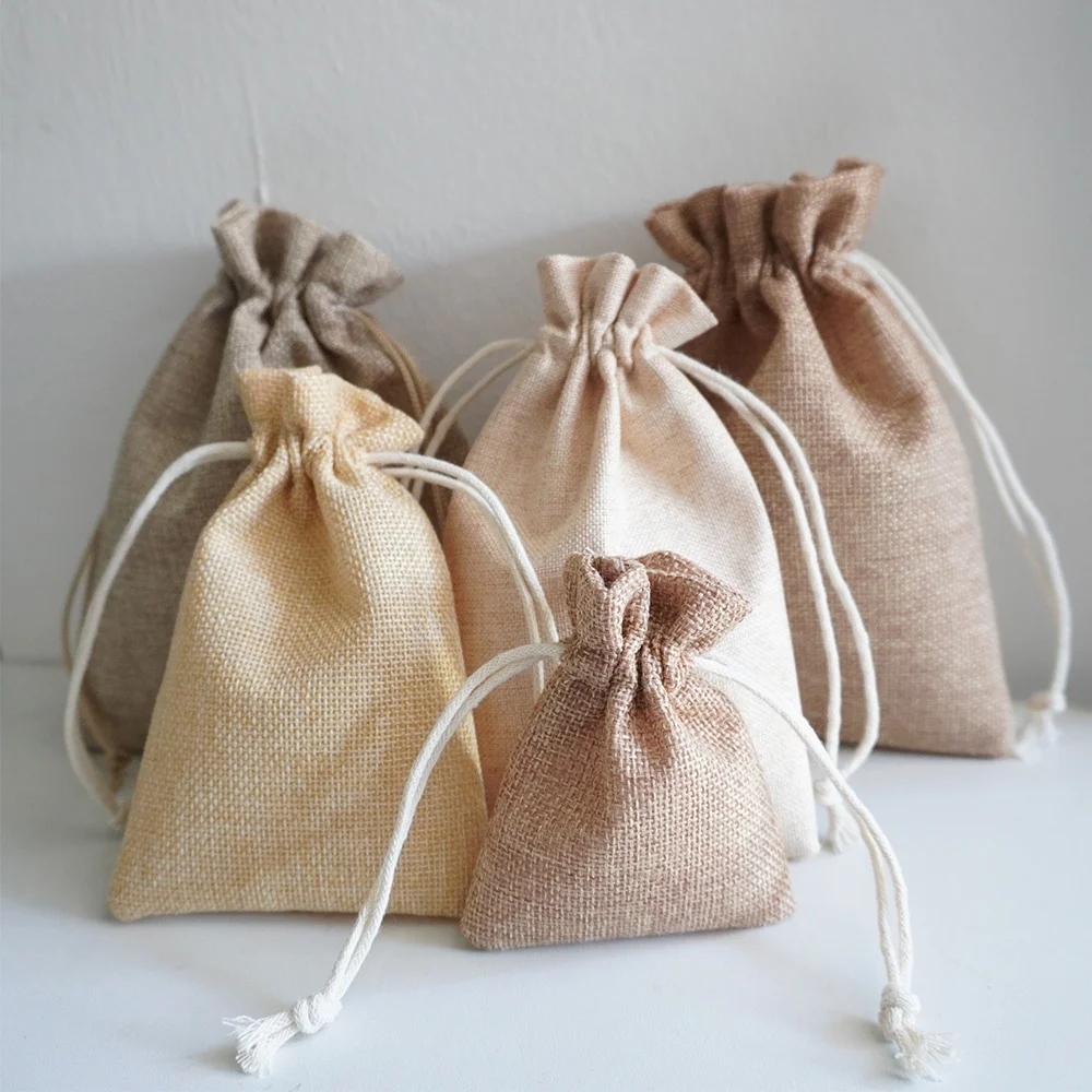 Eco Friendly Promotional Custom Wedding Party Burlap Drawstring Coffee Pouch Hessian Sack Small Linen Jute Gift Bag