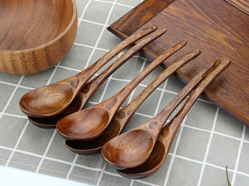 Wholesale Long Handle Non-slip Wooden Spoon Natural Wood Soup Serving Spoon Set