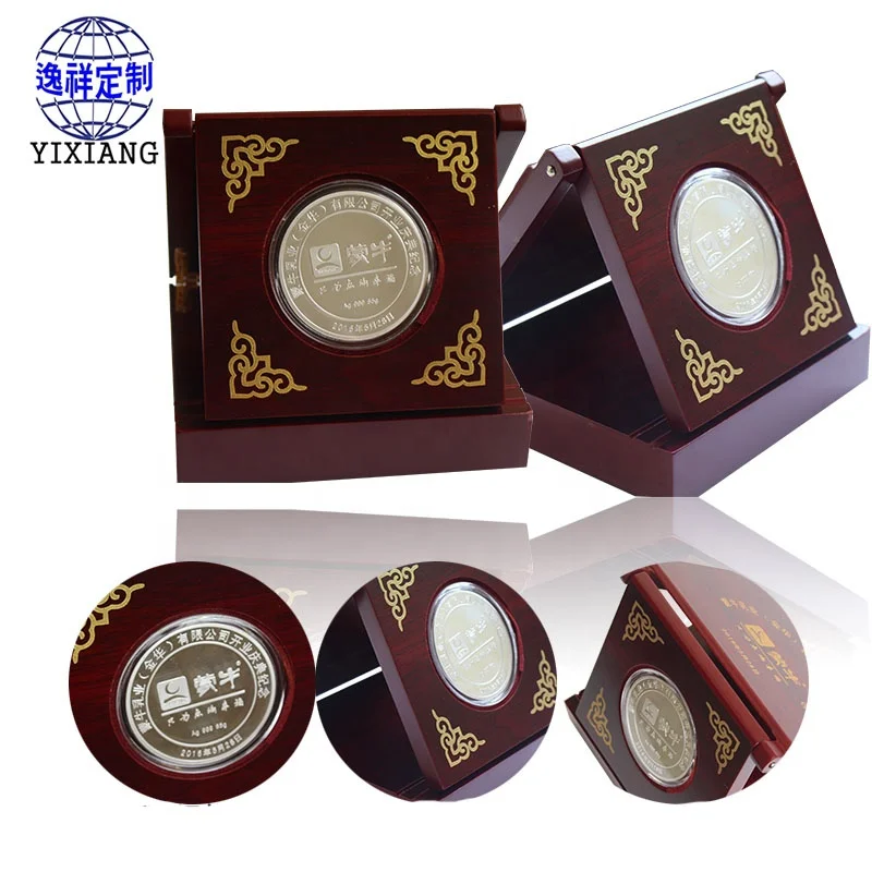 Coin Maker Custom Cheap Die Cast Silver Souvenir Coin With Wooden Box
