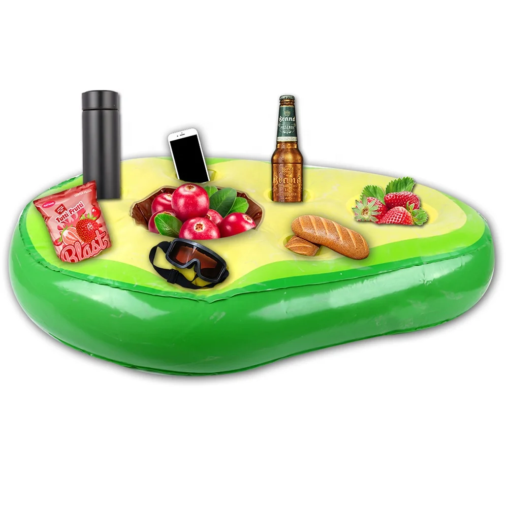 OEM Avocado Inflatable Floating Pool Bar Blow Up Drink Cup Holder Ice Bar Summer Party PVC Floating Food Tray Beach Bar Float