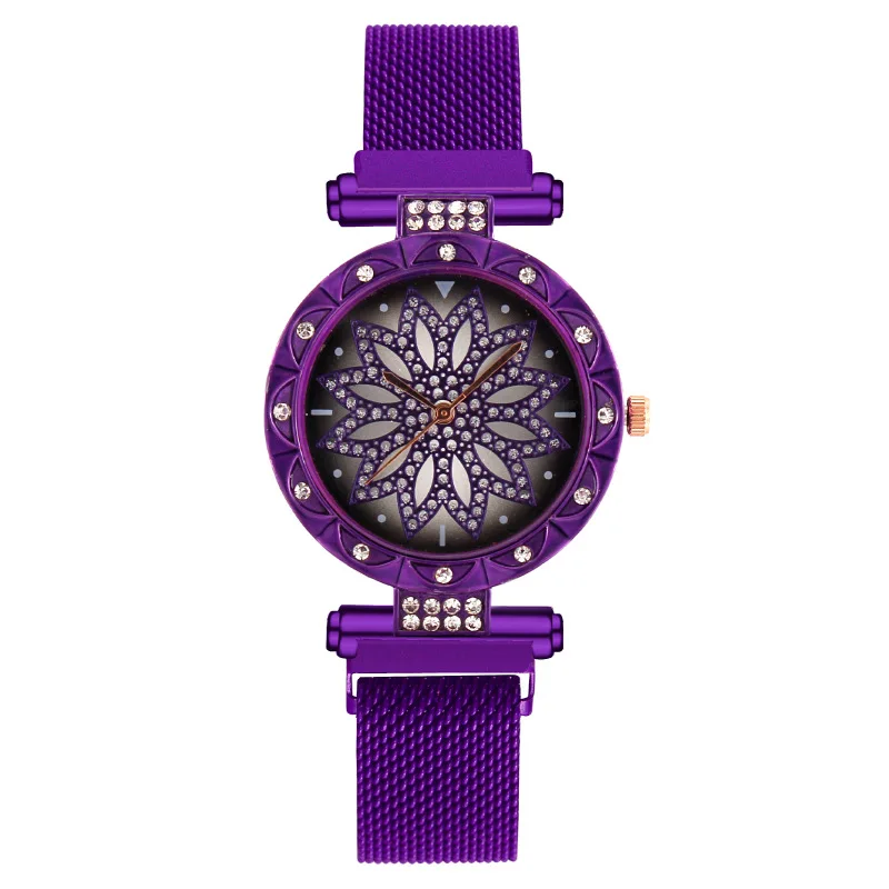 NSB038  Hot selling Women Watch Luxury Magnetic Starry Sky Lady Wrist Watch Mesh Female Clock