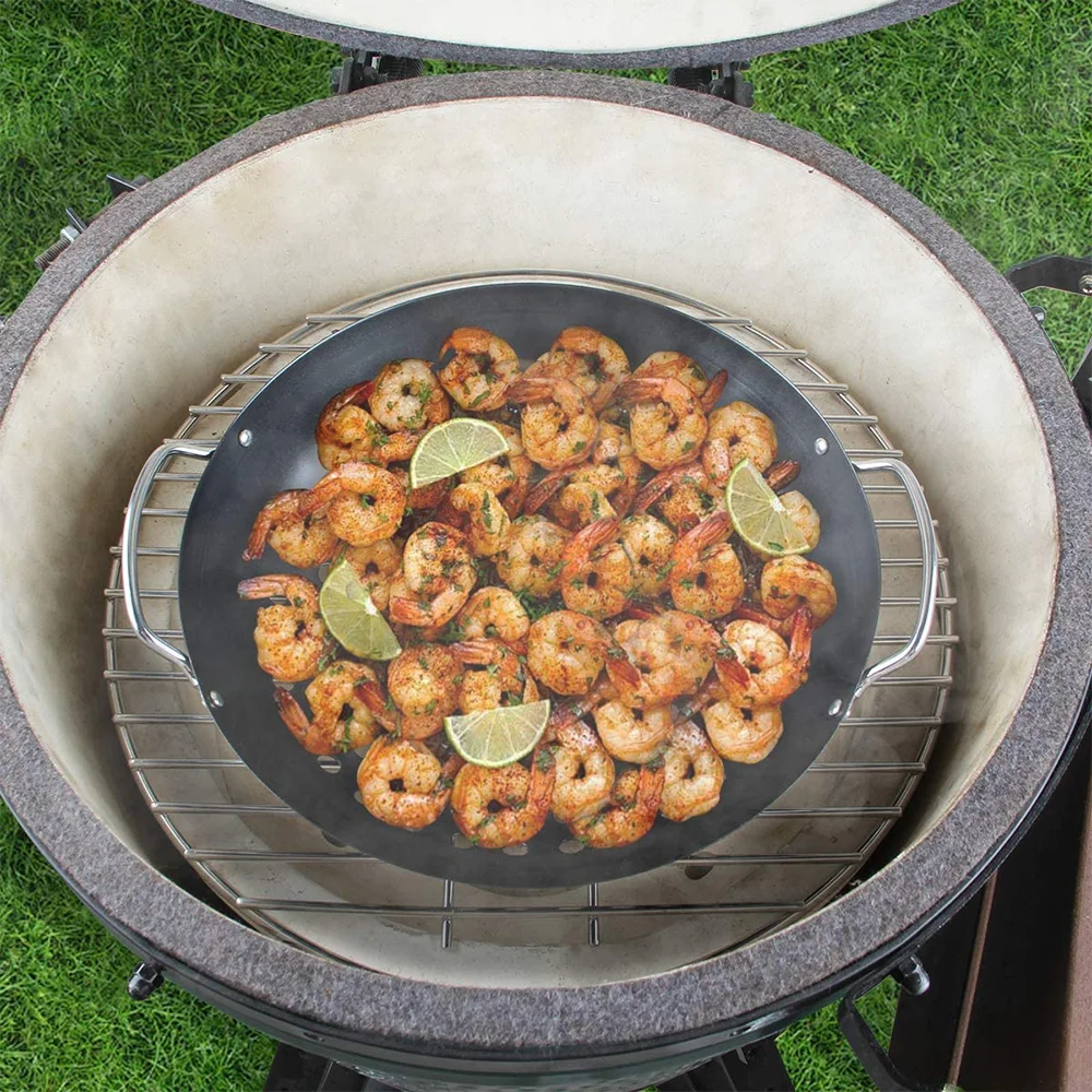 Heavy Duty Round Grill Wok with Handle Vegetable BBQ Grilling Basket Cooking Pan Charcoal