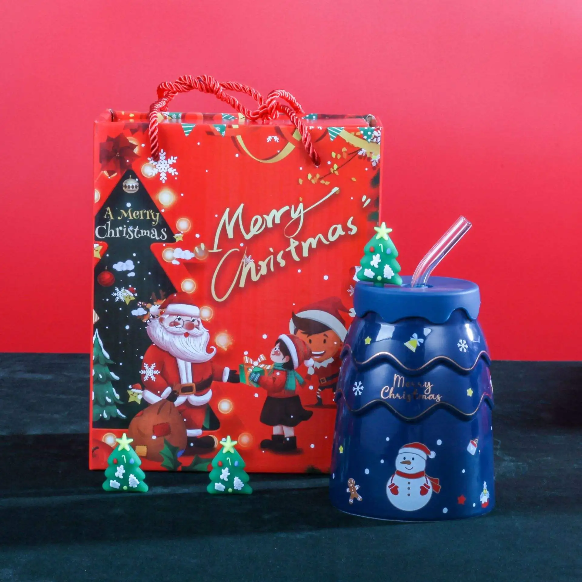 Hot Sell 2023 Silicone Sleeve Christmas Cup Coffee Ceramic Mug Without Handle Coffee Mug With A Straw