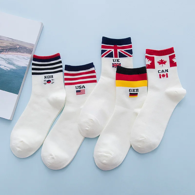 Bulk Cheap Cotton Uk Germany Canada American Flag Socks For Unisex
