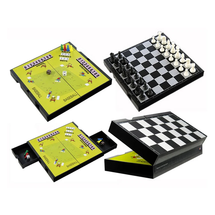 2 In 1 Chess Mini Travel Game Folding Baseball Board Game & Chess