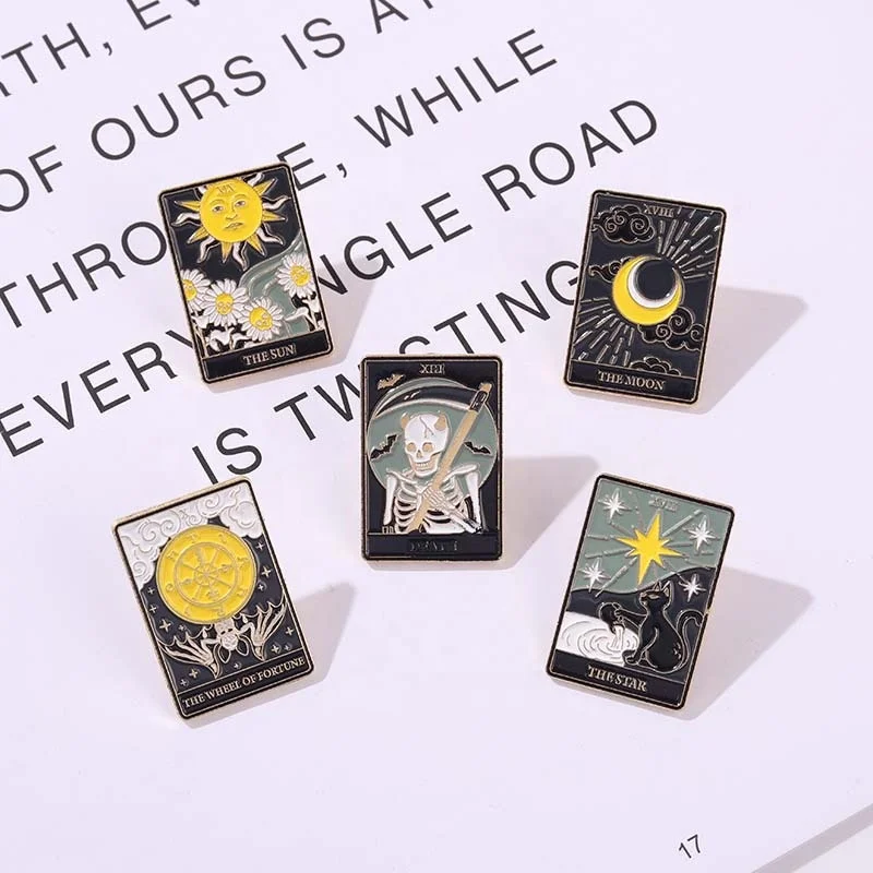 Punk Style Tarot Soft Enamel Pin Fashion Sun Moon Card Design Customize Metal Badge Brooch Lapel Pins For Jeans Bag Accessories