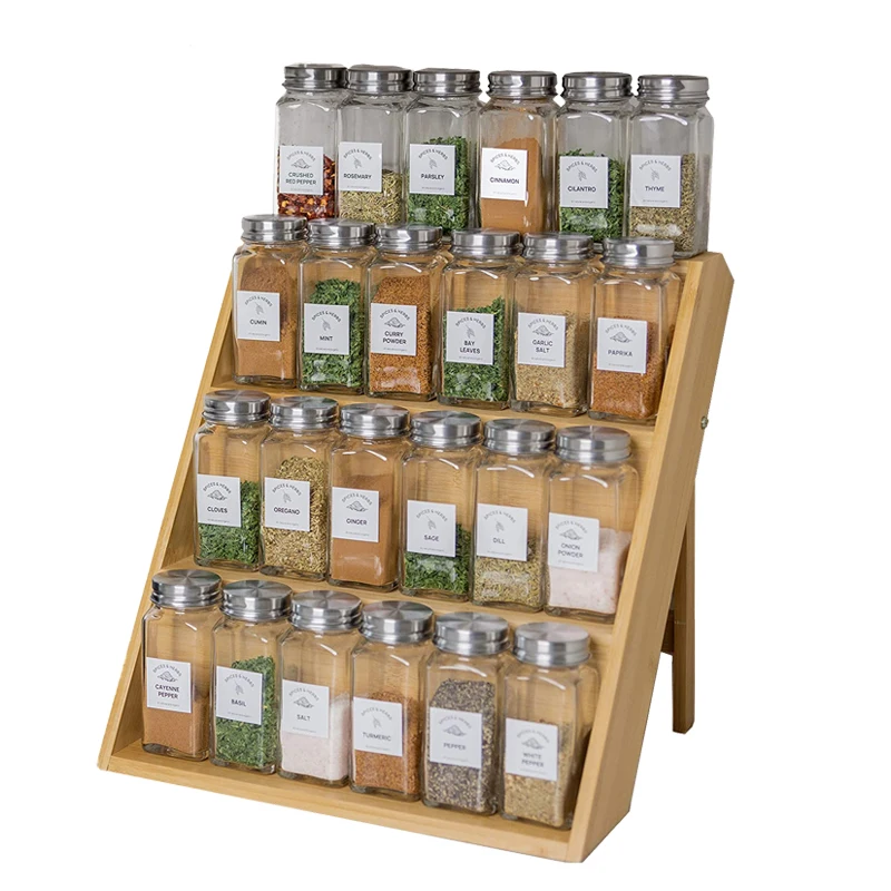 Professional Custom 3 Tier Bamboo Spice Rack Organizer Kitchen Organizer for Drawer Cabinet Countertop