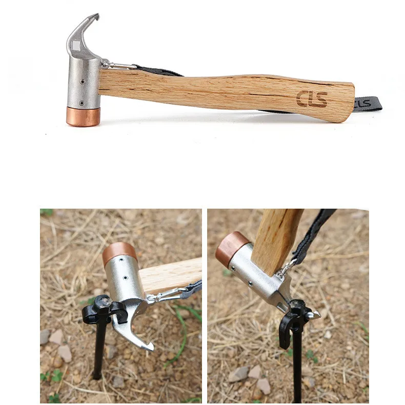 Mydays Outdoor Hot Sale Camp Hammer with Brass Head Wooden Handle Steel Pick End And Woven Strap