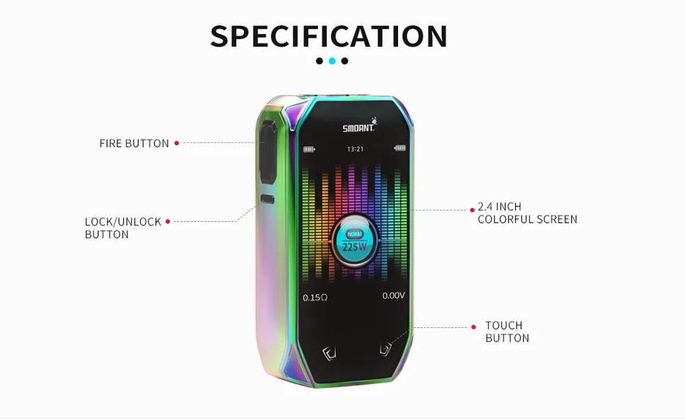  Оригинальный Smoant Набу комплект 225 Вт Box Mod Kit с 4 мл subohm верхней юбочкой-сеточкой Coli электронная