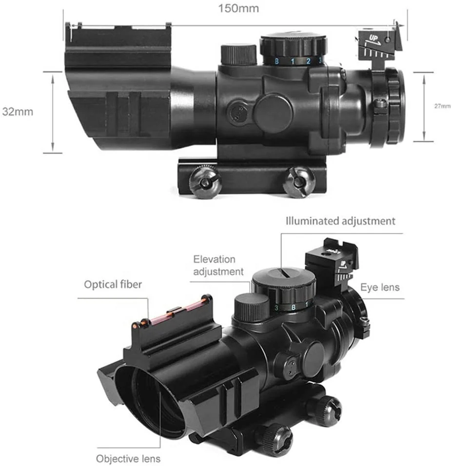 
Tactical guns and weapons army Red Green Blue 4x32mm scope optics riflescopes Illuminated Top Fiber Optic dot Sight 