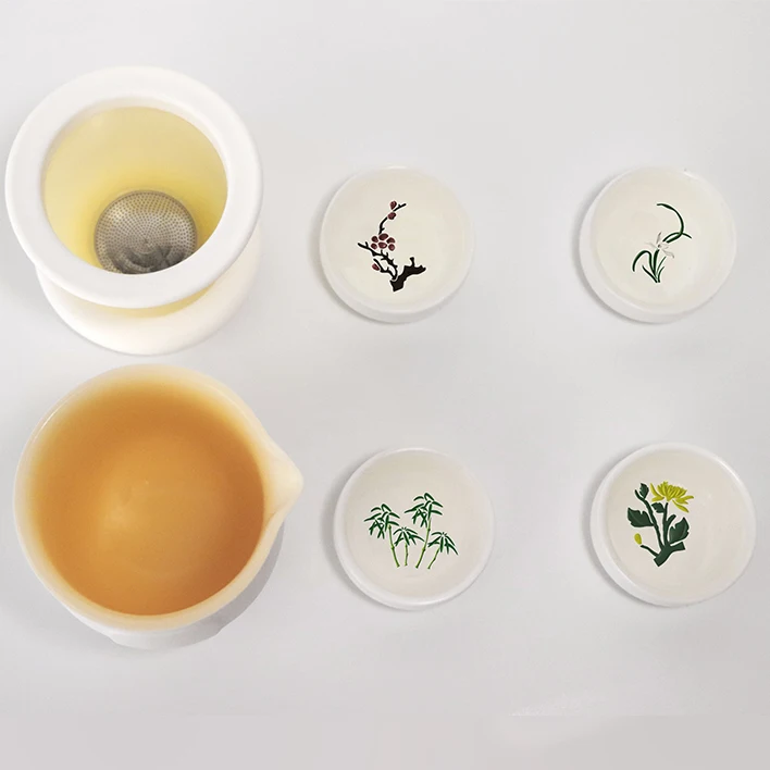 Asia Teapot Tea Set 190ml Portable Silicone milk tea Teacup with 4pcs plum blossoms, orchid, bamboo tea cup