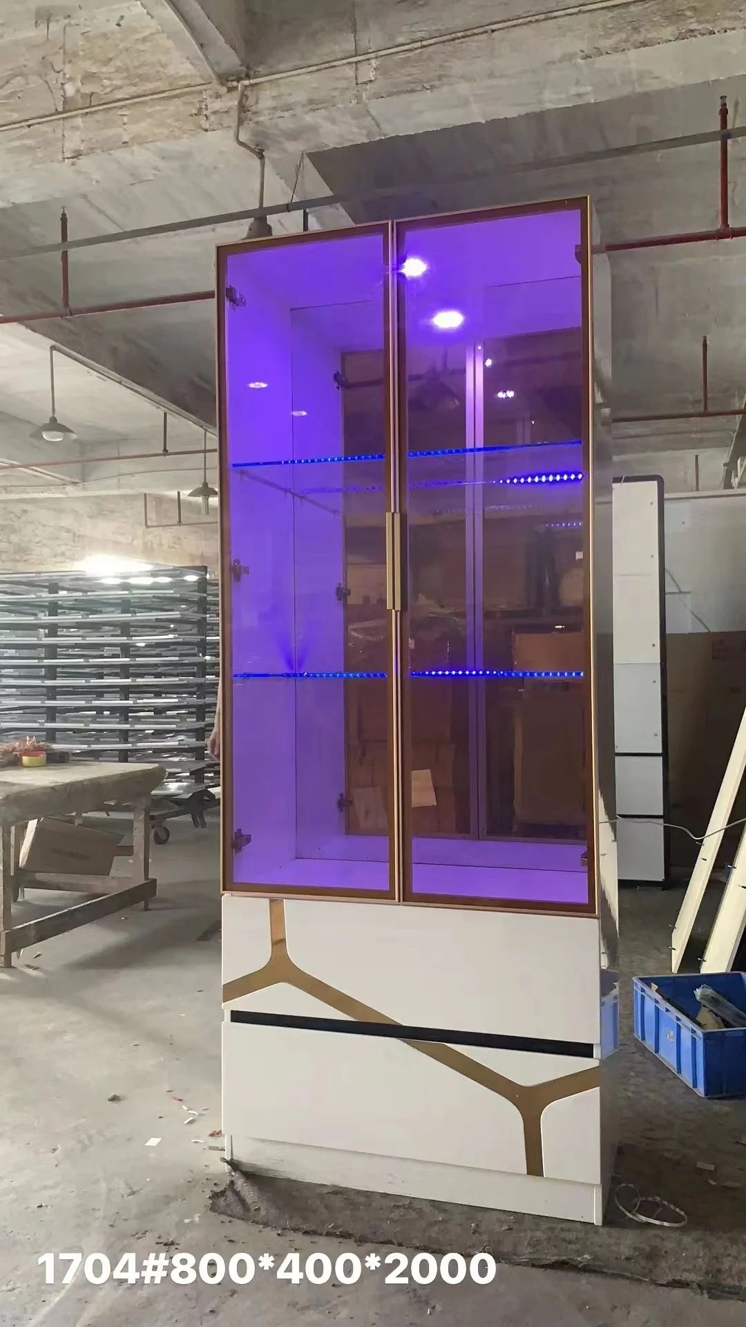 Elegant white wine cabinet Locker Display Cabinet 1704 Lighting piano painted high quality high density board high quality glass