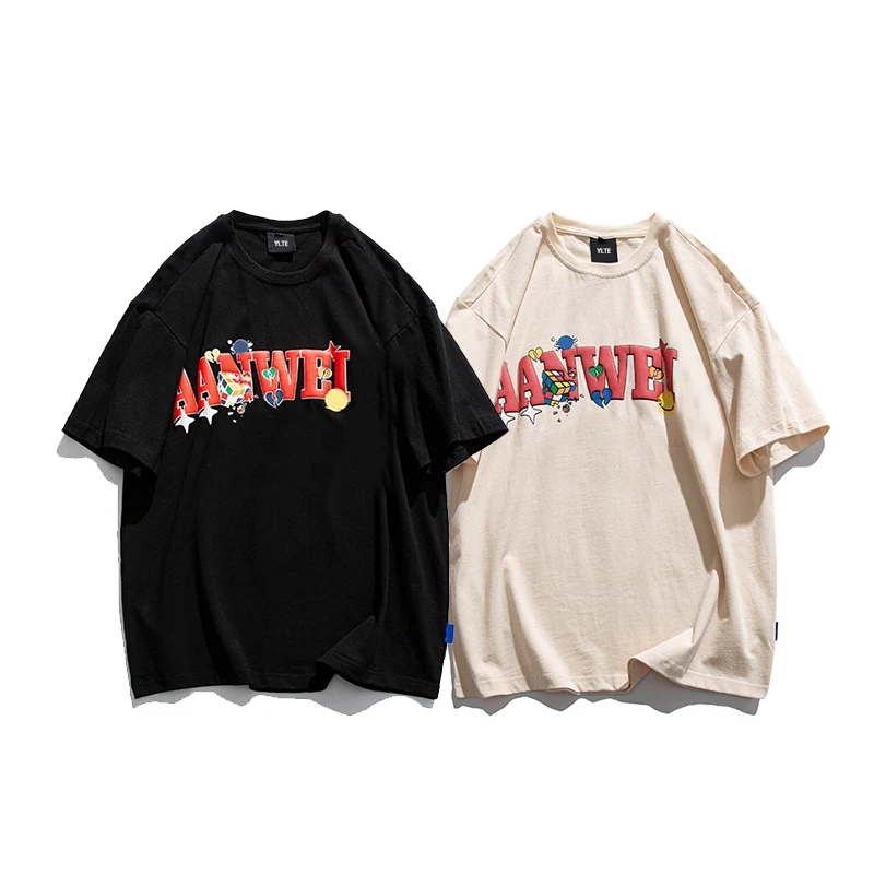 Wholesale new hip hop style custom graphic t shirt puff print t shirt loose fit 3d puff print t shirt