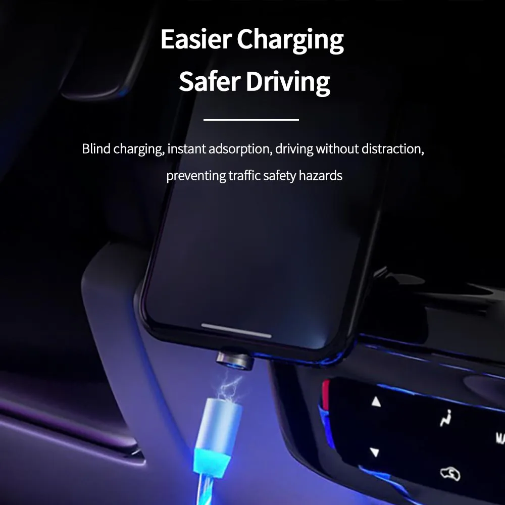 OEM Custom Logo 3 in 1 Led Light Flowing Luminous Charging Cable to Android USB Rotatable Metal Magnetic With Quick Charger Cabl