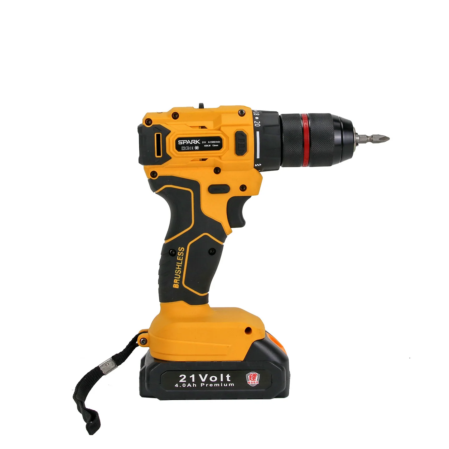 Portable 21V Lithium Battery Cordless Brushless Electric Drill Machine 13 Mm Professional New