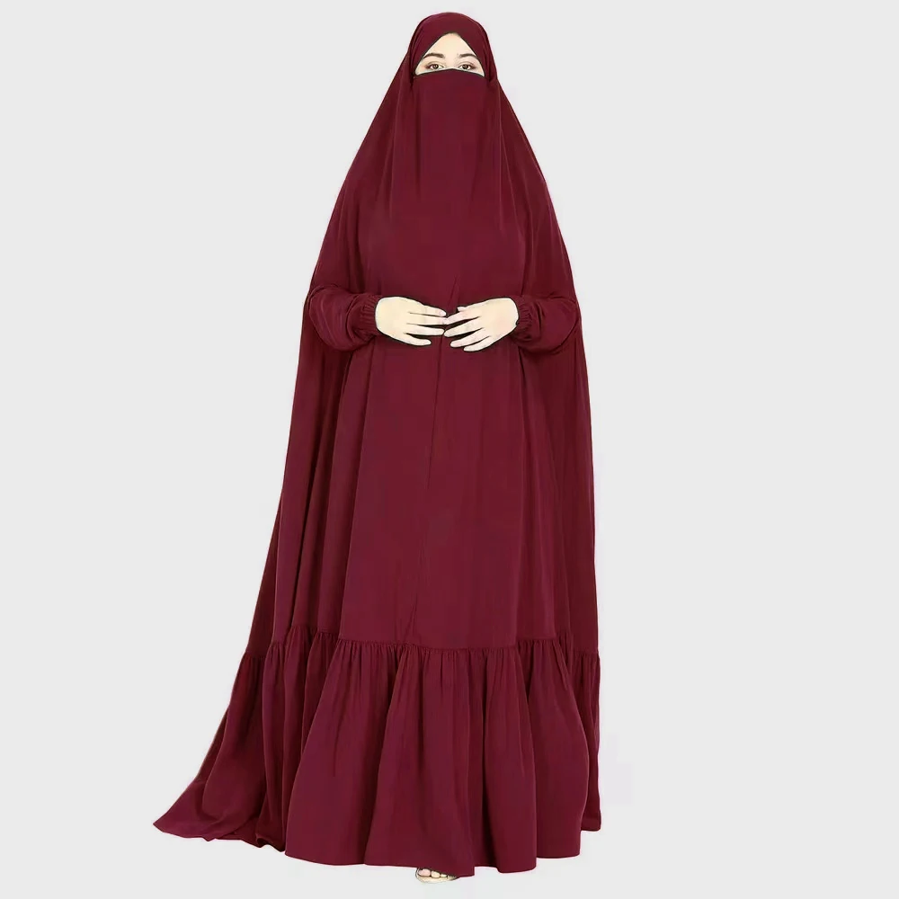 Modest Khimar Hijab Abaya Solid Color Festival Daily Robe Set Dress Niqab Burka Woman Clothing Islamic Muslim Abaya Dress Jilbab 7