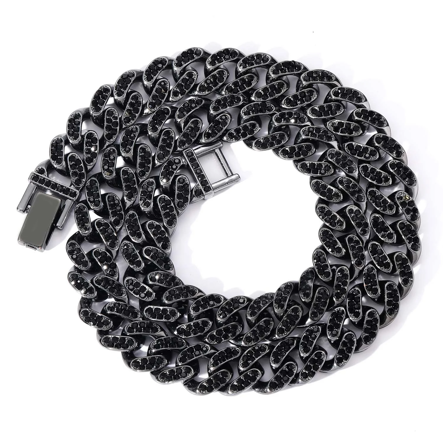 Black Diamond Mens Iced Out Hip Hop CZ Miami Cuban Chain Necklace 13mm Width Miami Cuban Link Chain