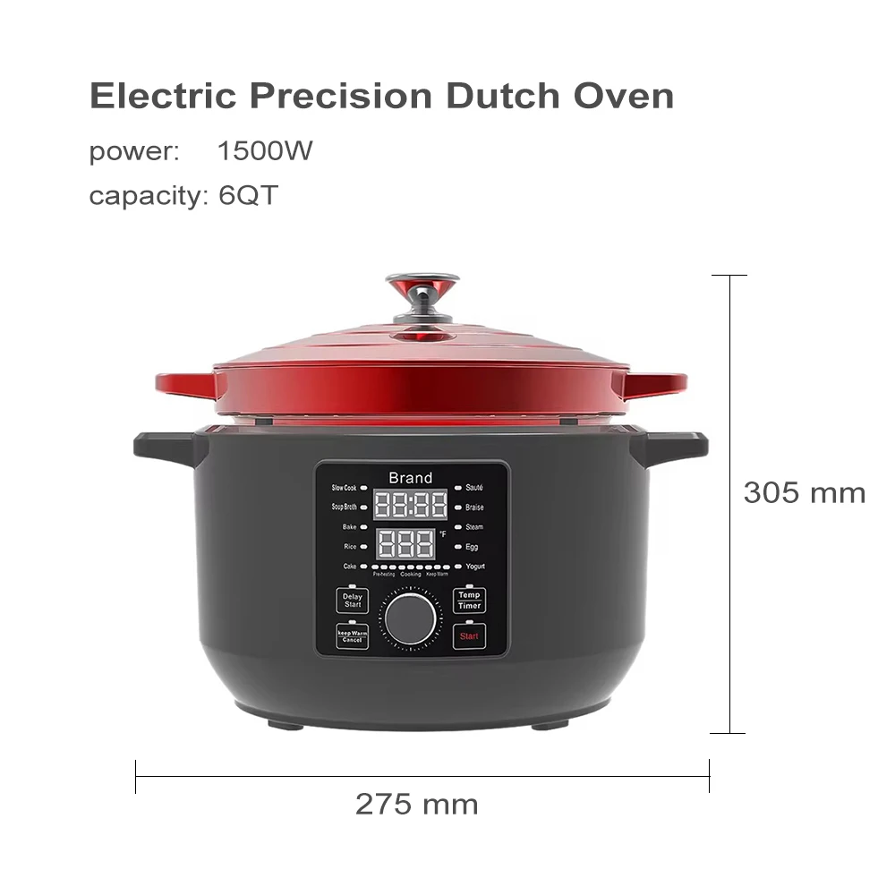 1500W Multifunctional Slow Cooker For household with LCD Display and Knob Control