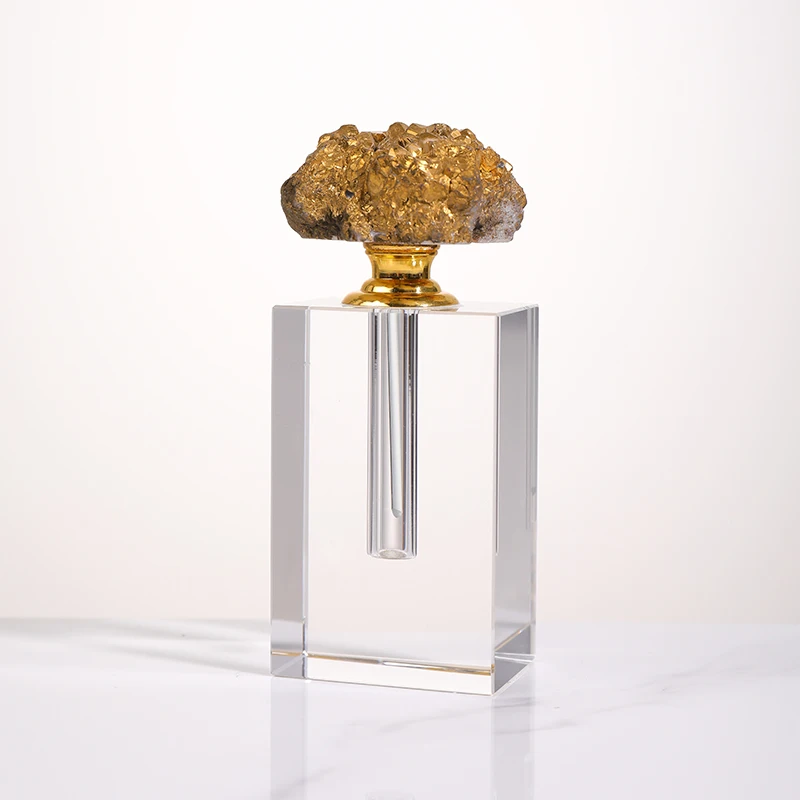 Empty Natural Gold Plated Quartz Stone Agate Crystal Glass Perfume Oil Oud Bottles With Box