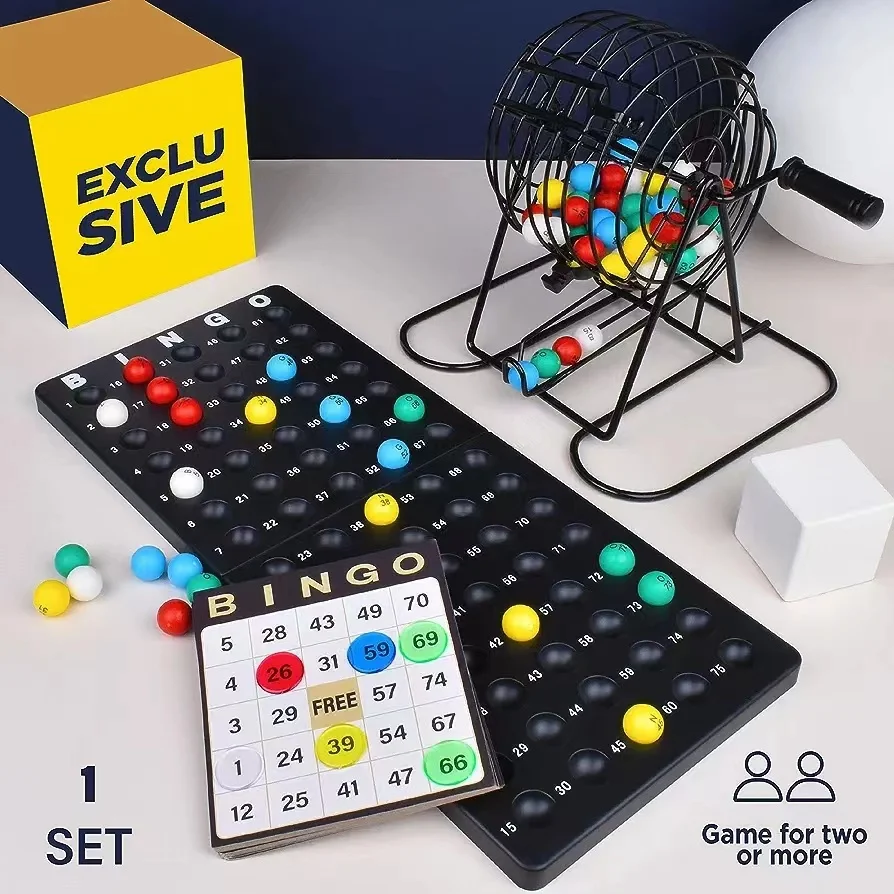 Bingo Supplies Bingo game Set is suitable for children, adults and the elderly 150 bingo chips  75 balls rolling cage and plate