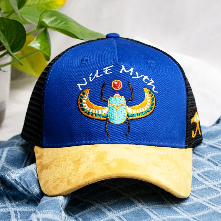 hengxing new design 100% cotton two tone embroidery grey 5 panel baseball mesh cap with custom logo