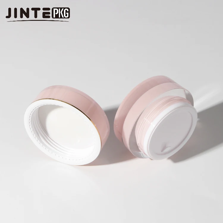 Beauty Round Shape   30g 50g Cosmetic Pink Plastic  Cream Jar  Double Wall  Pot Containers Acrylic Cream Jars with Pink Lid
