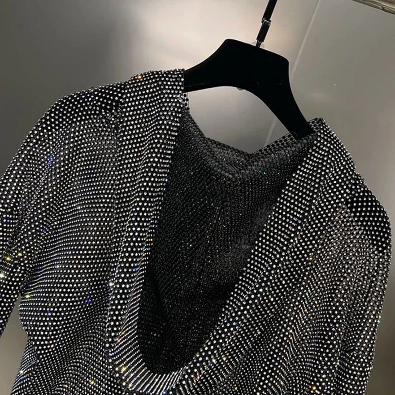 TWOTWINSTYLE Sheer Mesh Hooded Collar Spliced Diamonds Zipper Slimming Women Jacket 2023