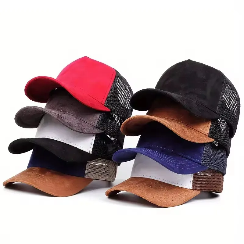 High Quality Suede Mesh Trucker Hats Vintage Custom Logo Color blockingTrucker Hat Mesh Back Cap Wholesale Baseball Hat