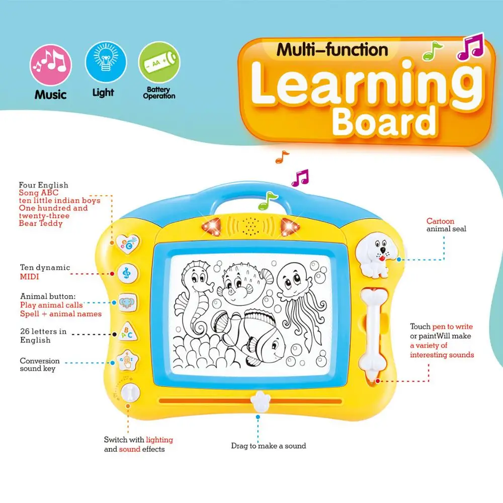 Kids cute Black White Wordpad Music Light Magnetic Drawing Board Toy