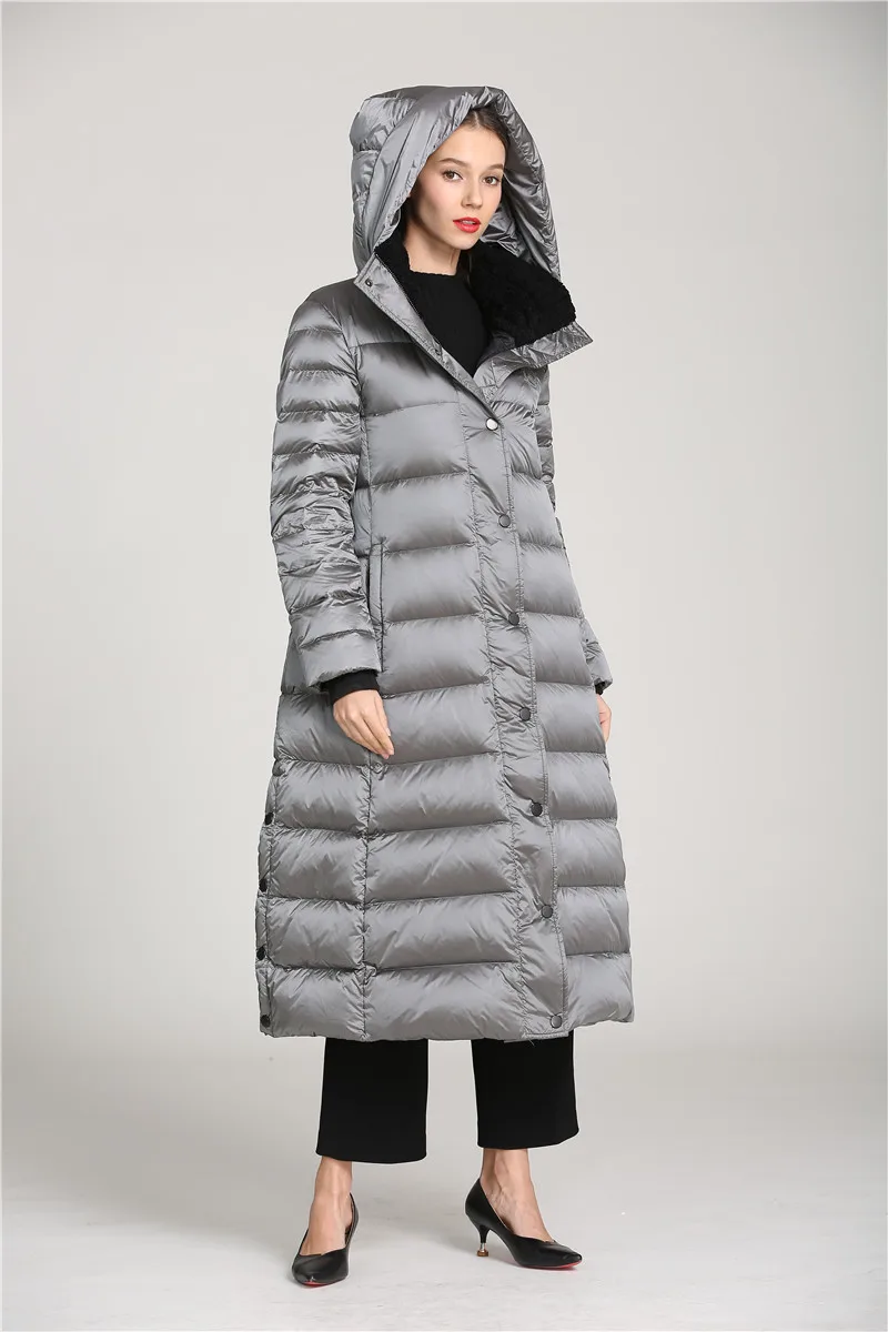 QIUCHEN QC22001 winter women white duck down thick slim-fit coat long knee-length soft comfortable warm windbreaker