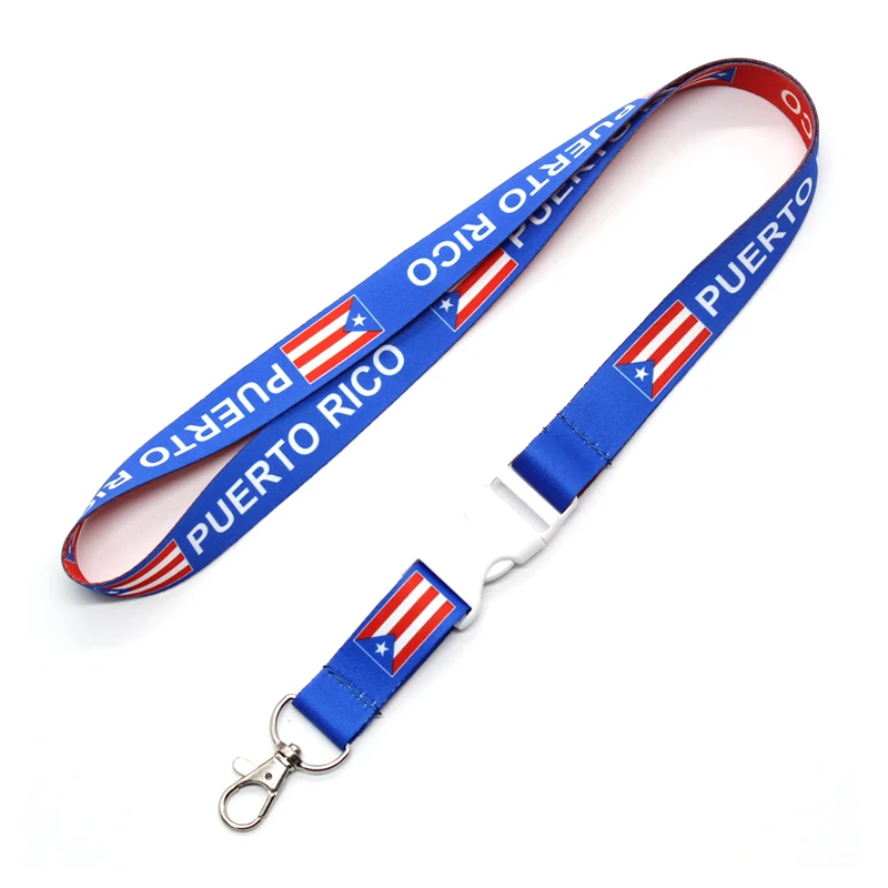 Puerto Rico flag keychain lanyard, Blue red design reversible ID lanyard for key